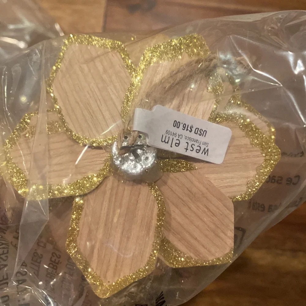 S/2 West Elm Scandi Wood Gold Pinecone ornaments